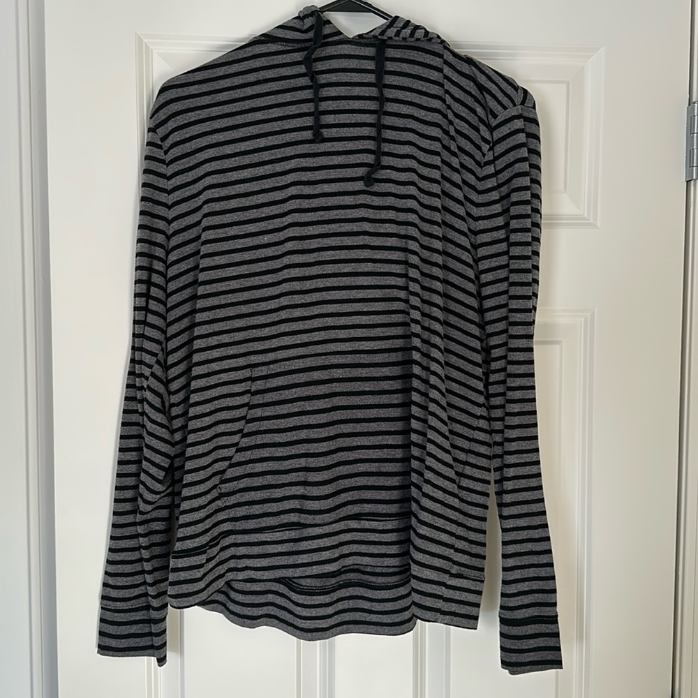 Old Navy Grey & Black Striped Womens Hoodie Shirt - XL